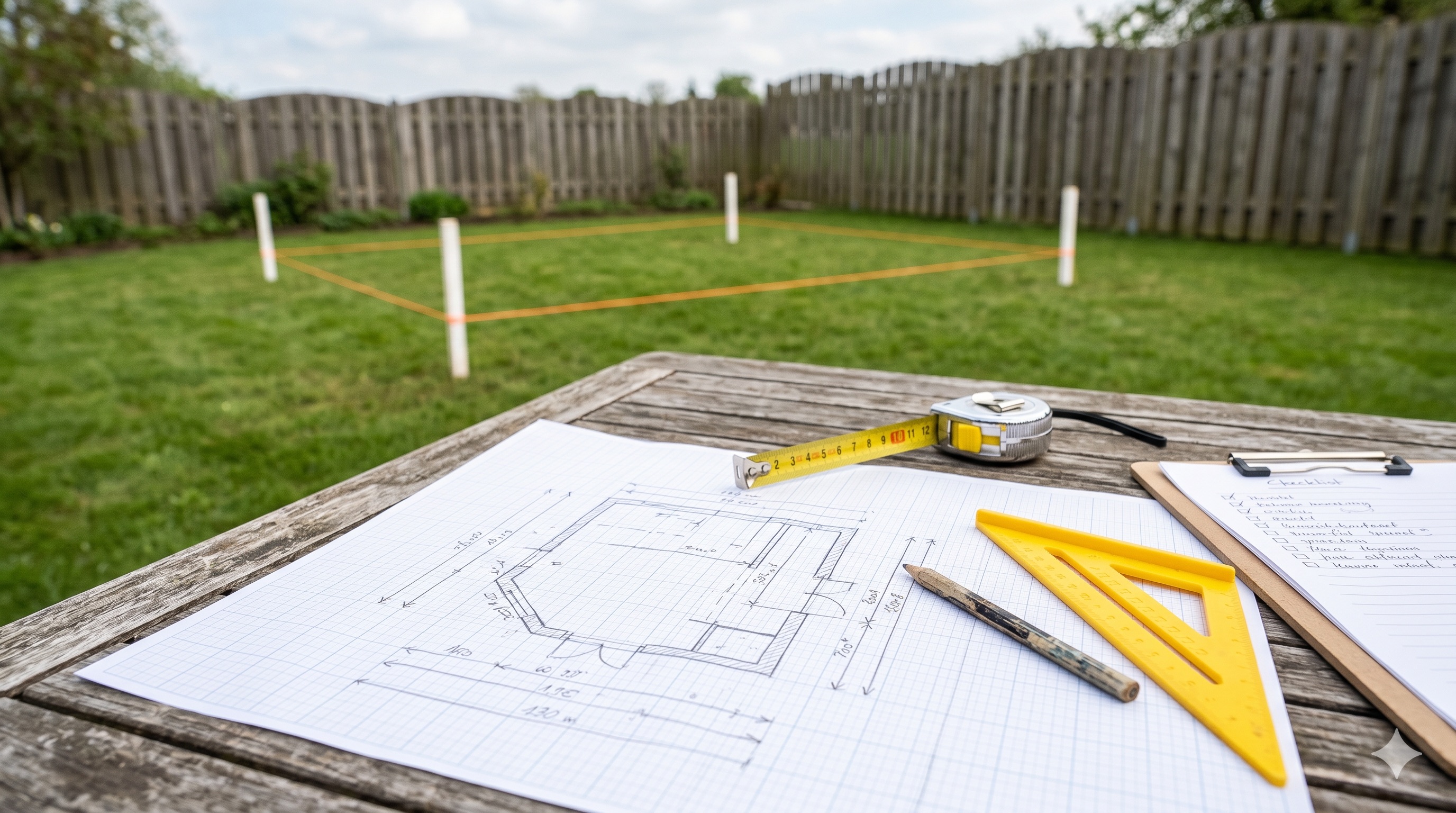 Spielhaus bauen Planung Grundriss Aufmaß Garten