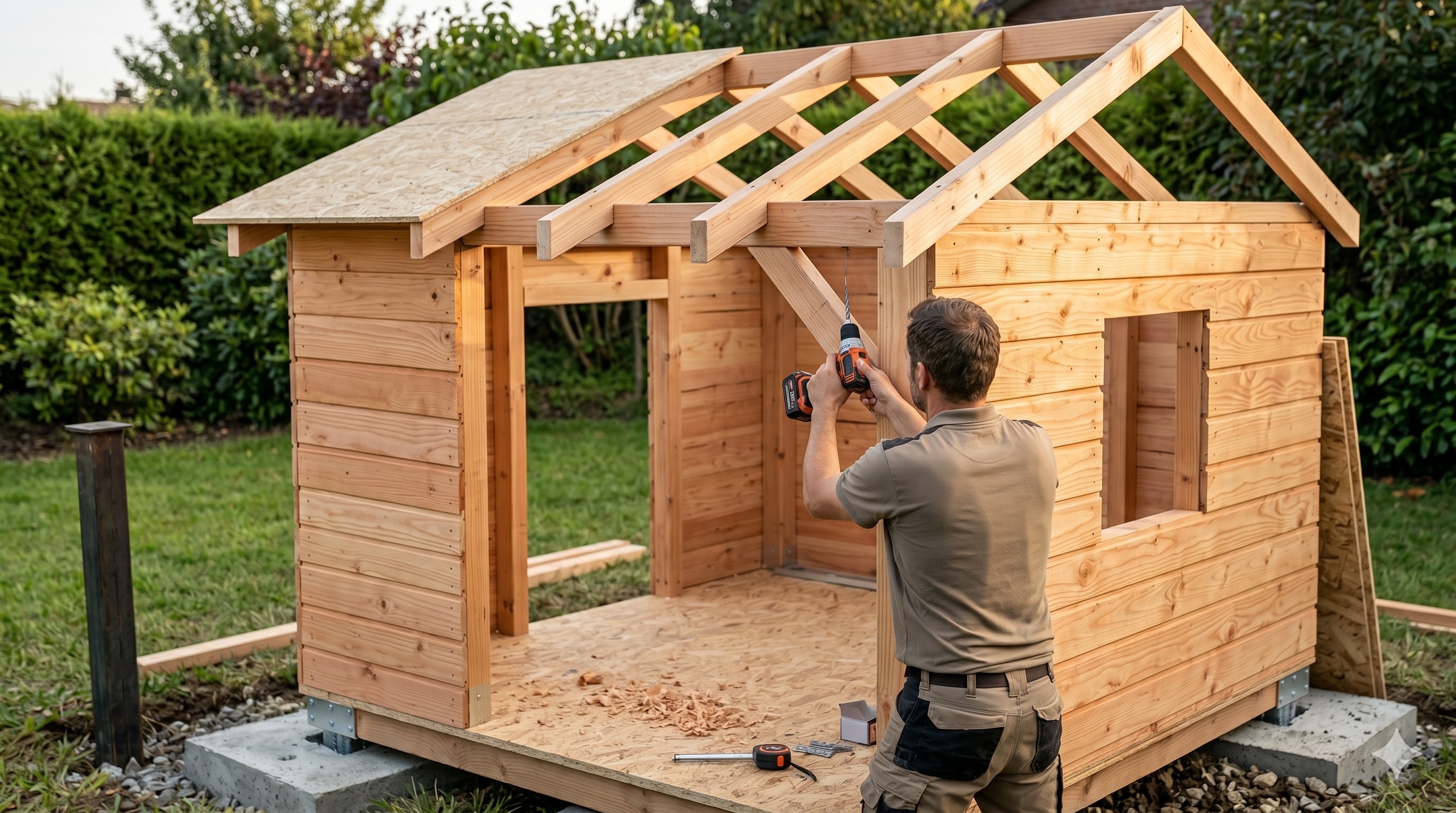 Spielhaus Wände und Dach montieren Holz Schritt für Schritt
